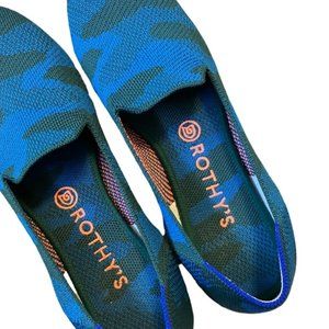 Rothy's Teal Blue Camo Loafers Flats Shoes Size 9